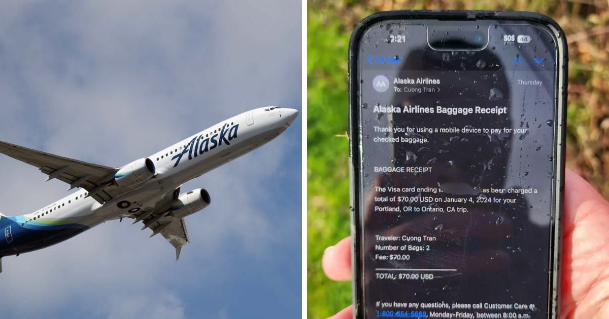 Sean Bates found the iPhone 'perfectly intact' while still in airplane mode with a half-charged battery and open to a baggage claim screen for Alaska Airlines Flight 1282 (Getty Images, Sean Bates/X)