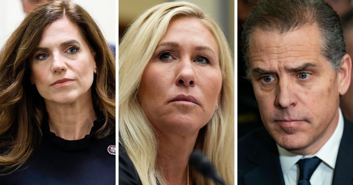 Nancy Mace and Marjorie Taylor Greene were visibly outraged over Hunter Biden's unexpected presence at the House Oversight Committee hearing (Anna Moneymaker, Drew Angerer, Kent Nishimura/Getty Images)