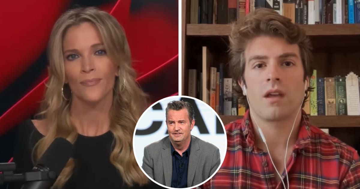 Megyn Kelly and Will Witt discuss recent allegations against late actor Matthew Perry on January 12, 2024 episode (Screengrab/Megyn Kelly/Youtube, Getty Images)