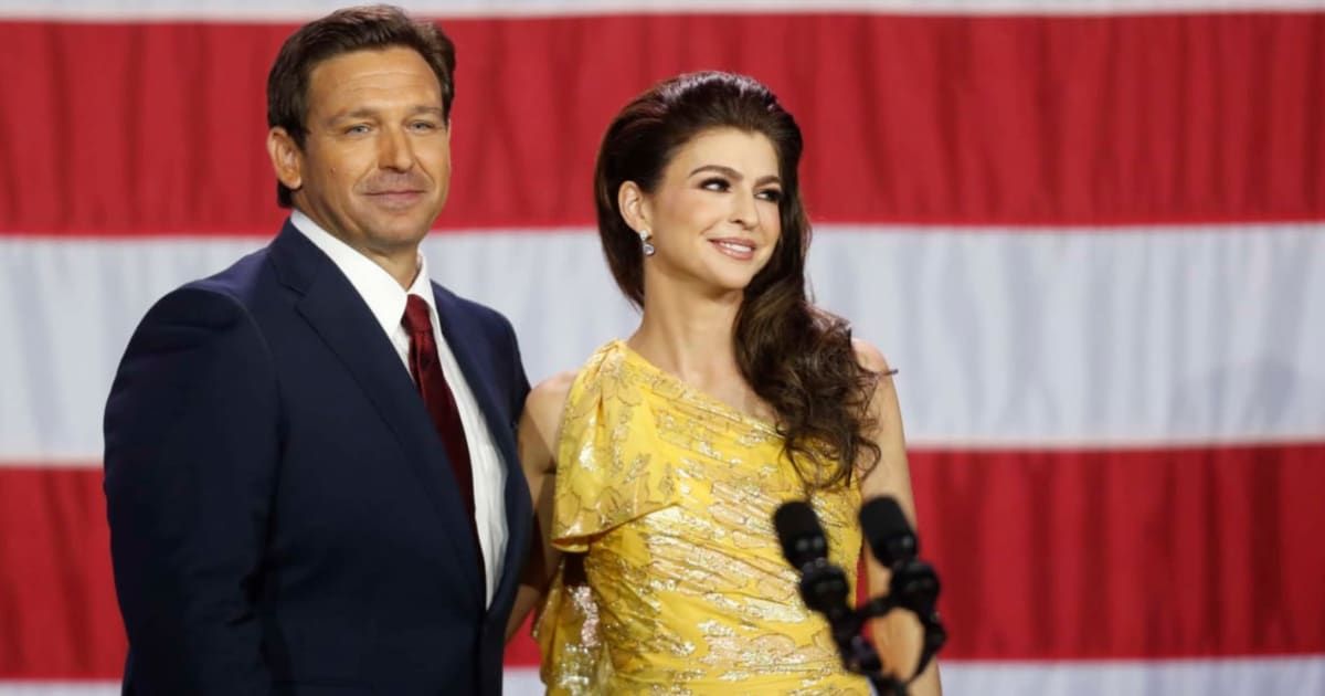 Ron DeSantis and Casey DeSantis faced heckling during a campaign event in Atlantic, Iowa (Getty Images)