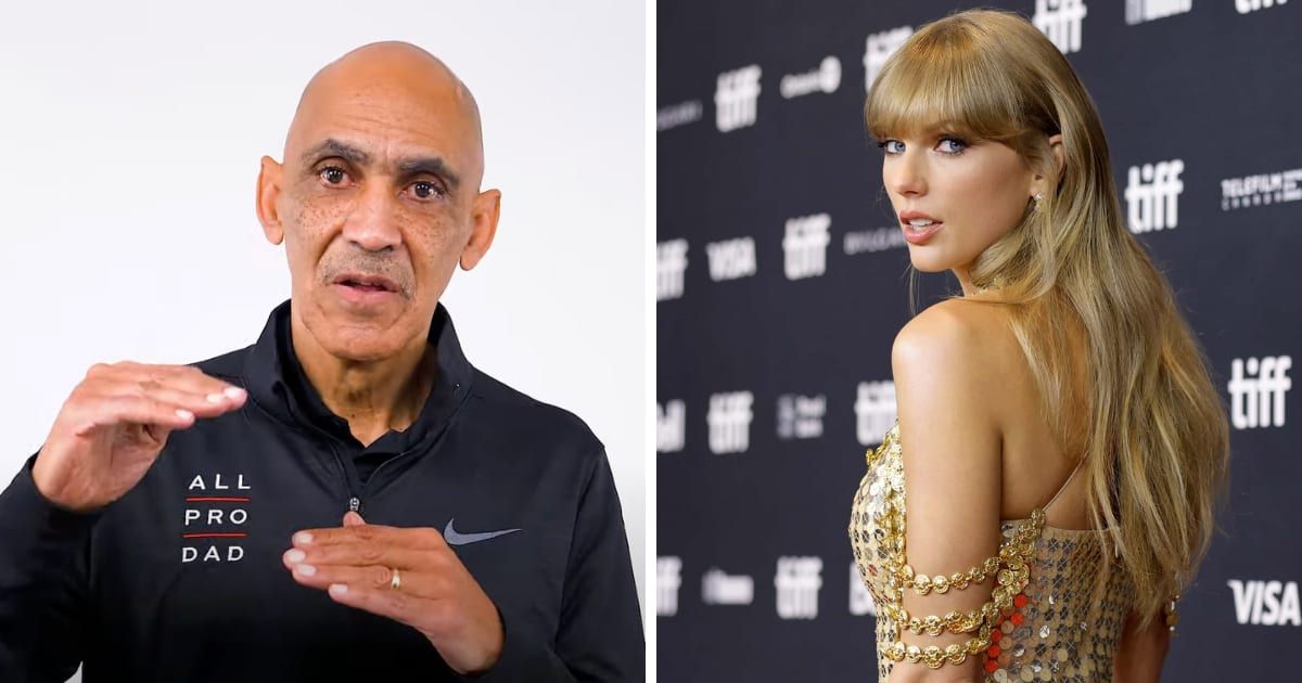 Tony Dungy recently criticized Taylor Swift's frequent presence at NFL games (All Pro Dad/YouTube, Getty Images)