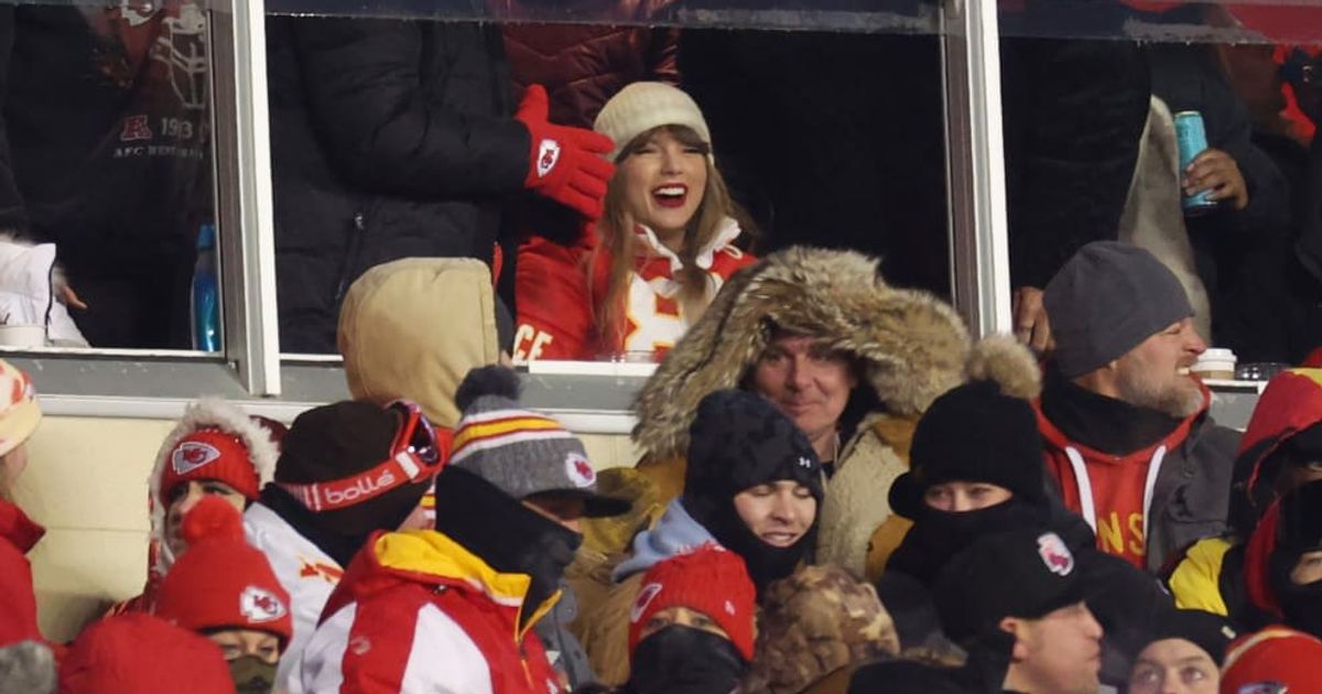 Taylor Swift attended the playoffs game between the Miami Dolphins and the Kansas City Chiefs on January 13 to cheer for beau Travis Kelce (Jamie Squire/Getty Images)