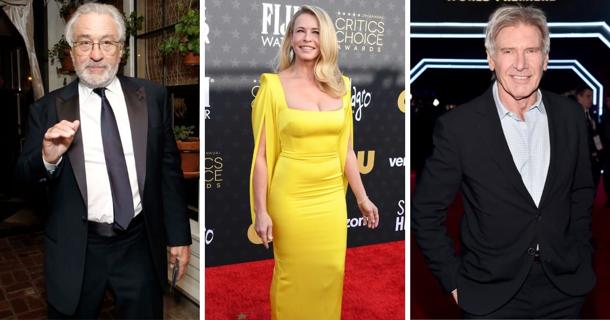 Chelsea Handler (M), 48, called the 80-year-old De Niro (L) and 81-year-old Ford (R) 'smokeshows' and professed her fondness for 'old men' (Getty Images)