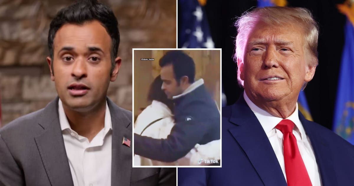 Vivek Ramaswamy is facing backlash as a video surfaced suggesting that he is using manipulative tactics to secure votes from a Donald Trump supporter (Getty Images, X/@dom_lucre)