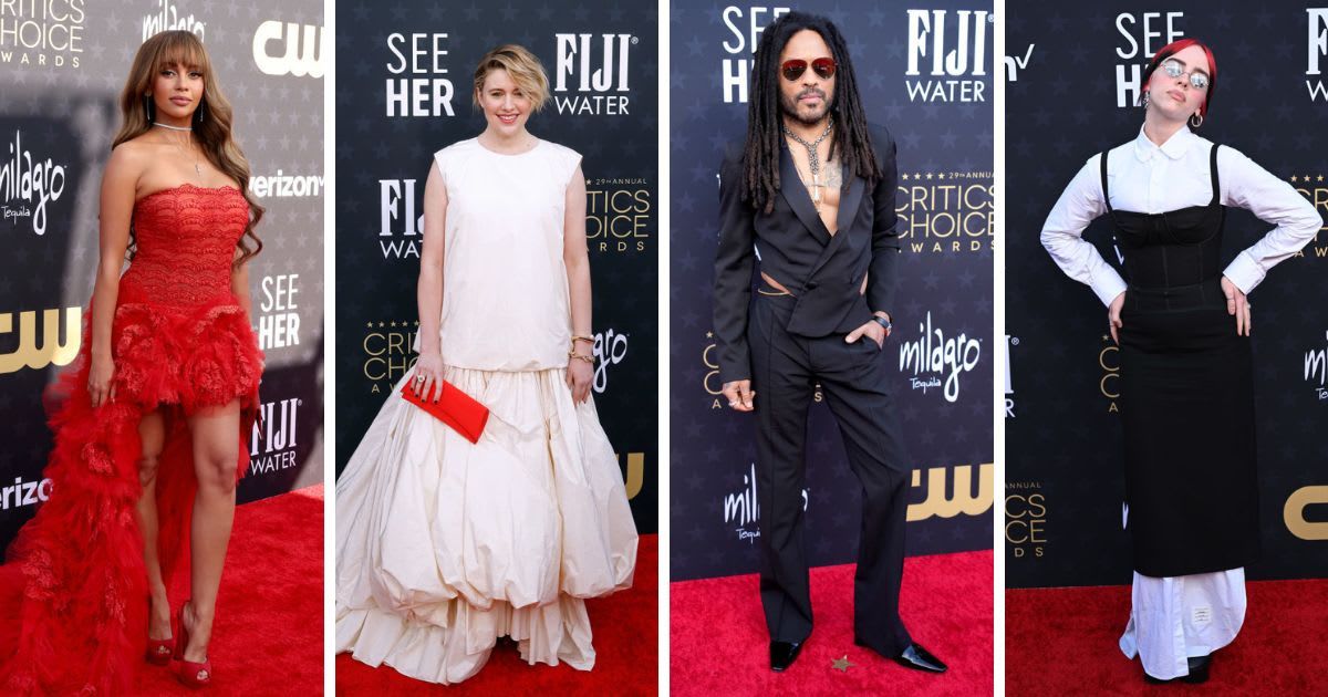 Vanessa Morgan, Greta Gerwig, Lenny Kravitz and Billie Eilish attended the Critics Choice Awards (Photos by Amy Sussman/WireImage, Taylor Hill/FilmMagic, Jeff Kravitz/FilmMagic and Lionel Hahn/Getty Images)