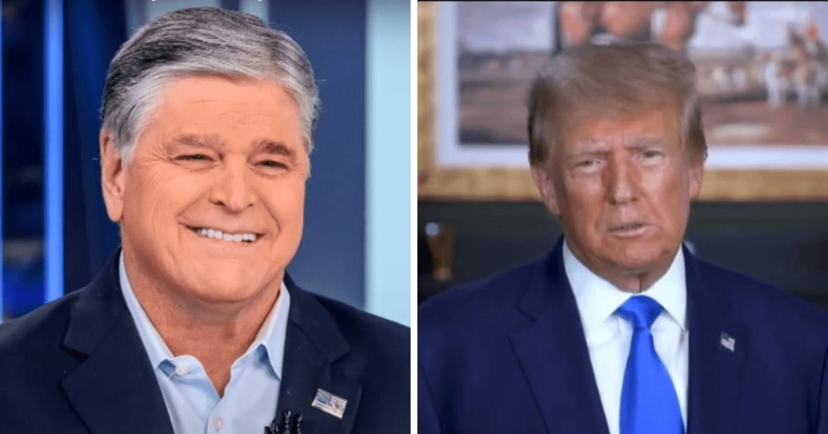 Fox News host Sean Hannity took to X to report on Donald Trump delivering pizza (@entertainmenttonight/YouTube, @realdonaldtrump/Instagram)