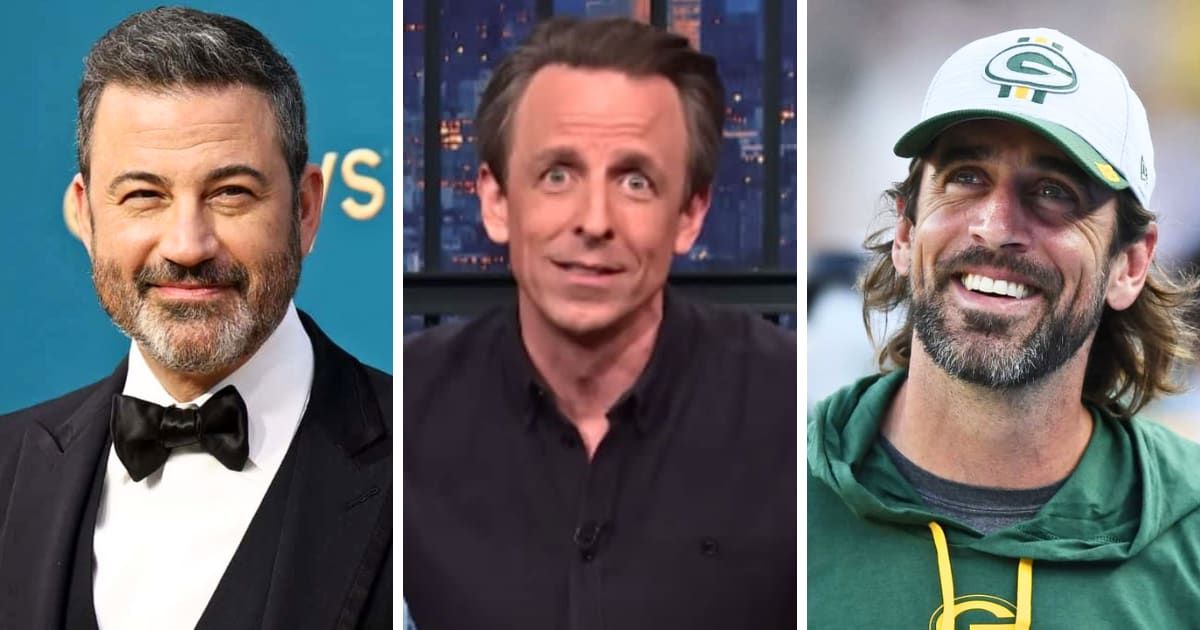 Seth Meyers addresses Jimmy Kimmel vs Aaron Rodgers feud at the 2023 Primetime Emmy Awards red carpet (Getty Images)