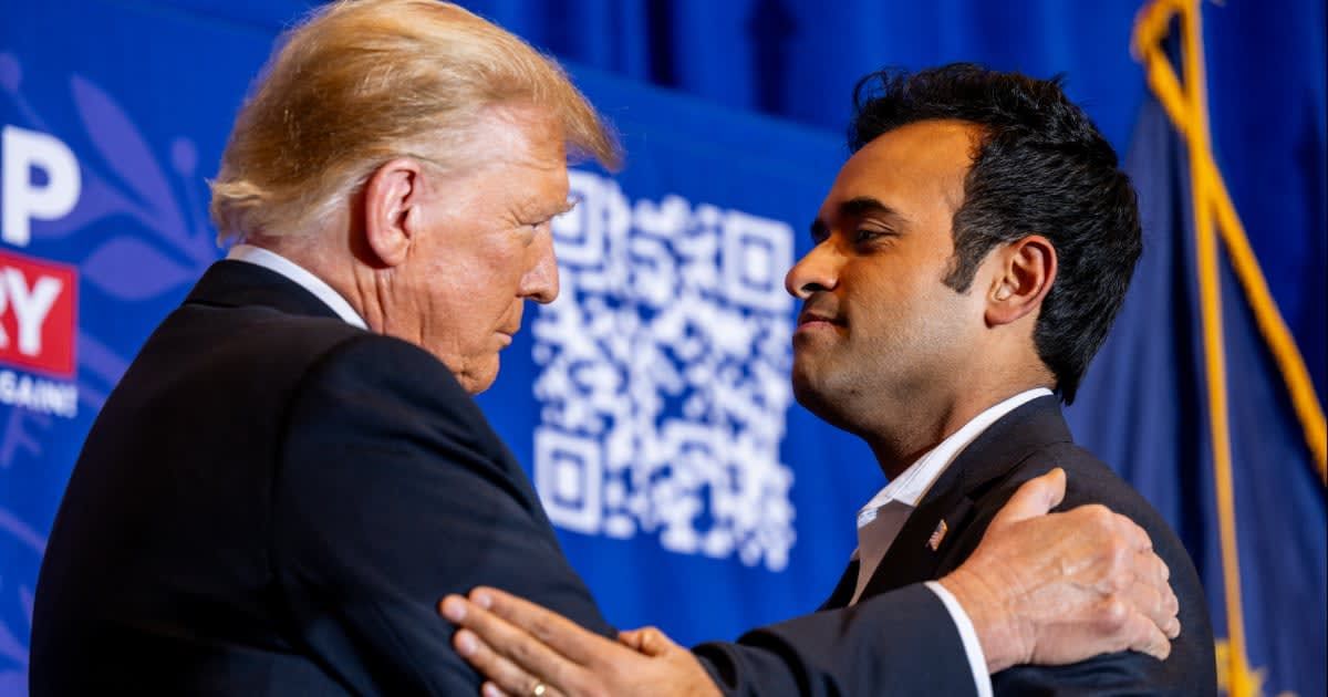 Vivek Ramaswamy joined forces with former President Donald Trump at a rally in Atkinson, New Hampshire (Brandon Bell/Getty Images)