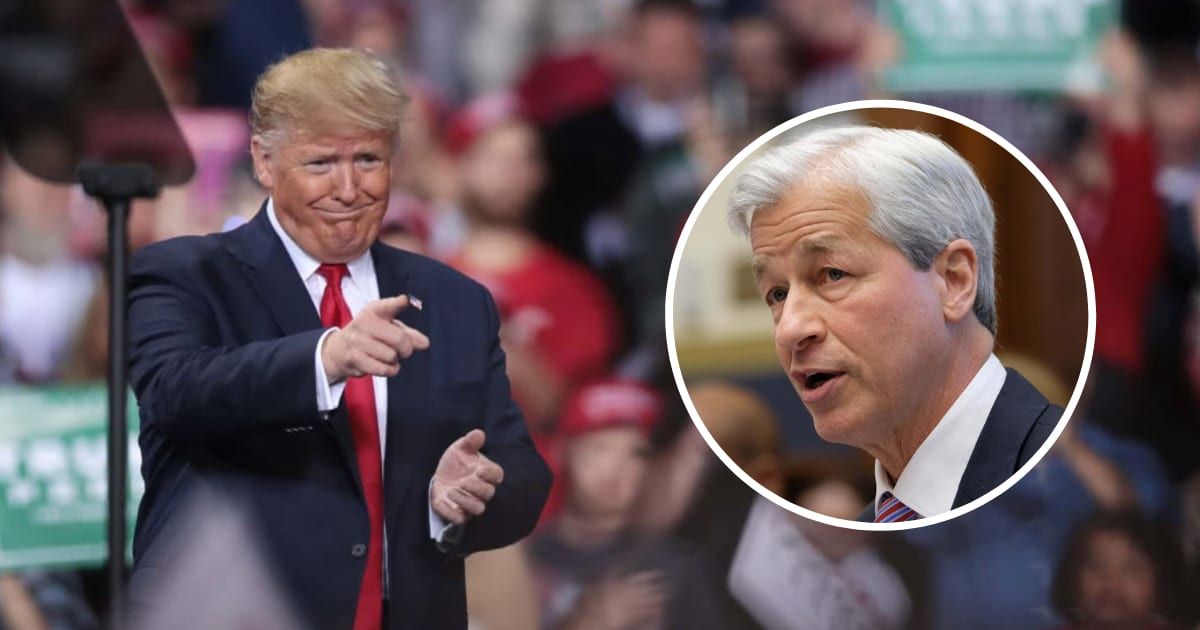JPMorgan CEO Jamie Dimon (inset) issued a stark warning to Democrats, urging them to reconsider their approach to Donald Trump's supporters (Getty Images)