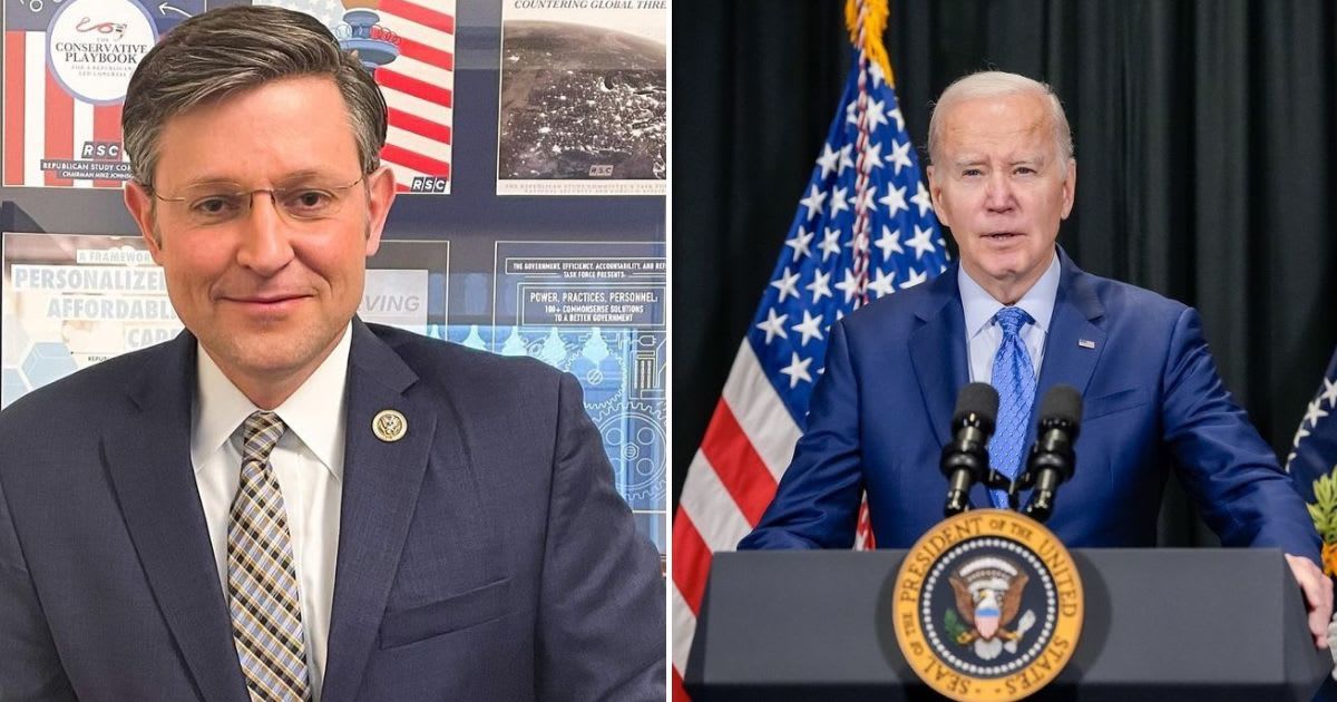 House Speaker Mike Johnson was asked about 'God's will' in relation to President Joe Biden (@speakermjohnson/Instagram, @potus/Instagram)