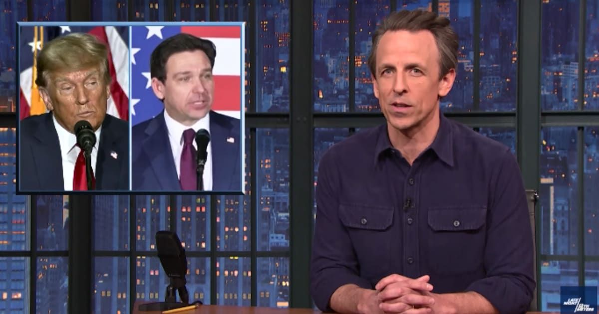 Seth Meyers takes a closer look at Donald Trump's fake rumors about Ron DeSantis and others (@LateNightSeth/Youtube)