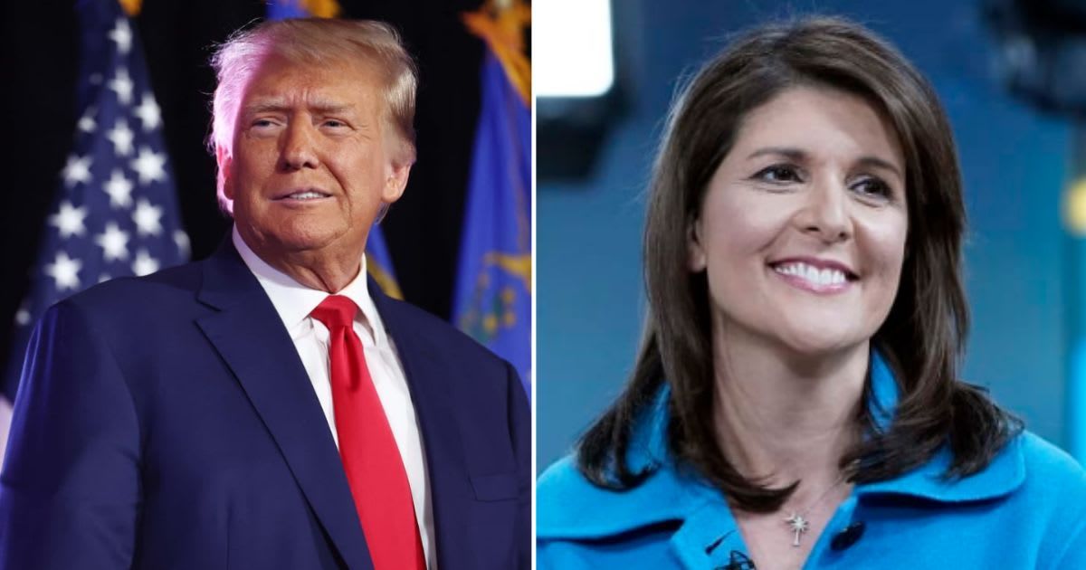 Donald Trump opined on GOP presidential rival Nikki Haley in a campaign rally on Friday in New Hampshire by saying that 'she is not presidential timber' (Getty Images)