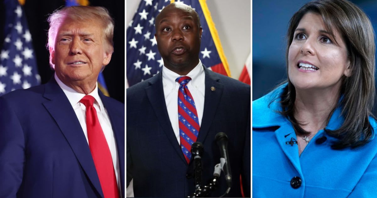 Senator Tim Scott endorsed Donald Trump ahead of the New Hampshire primary over fellow South Carolinian, Nikki Haley (Getty Images)