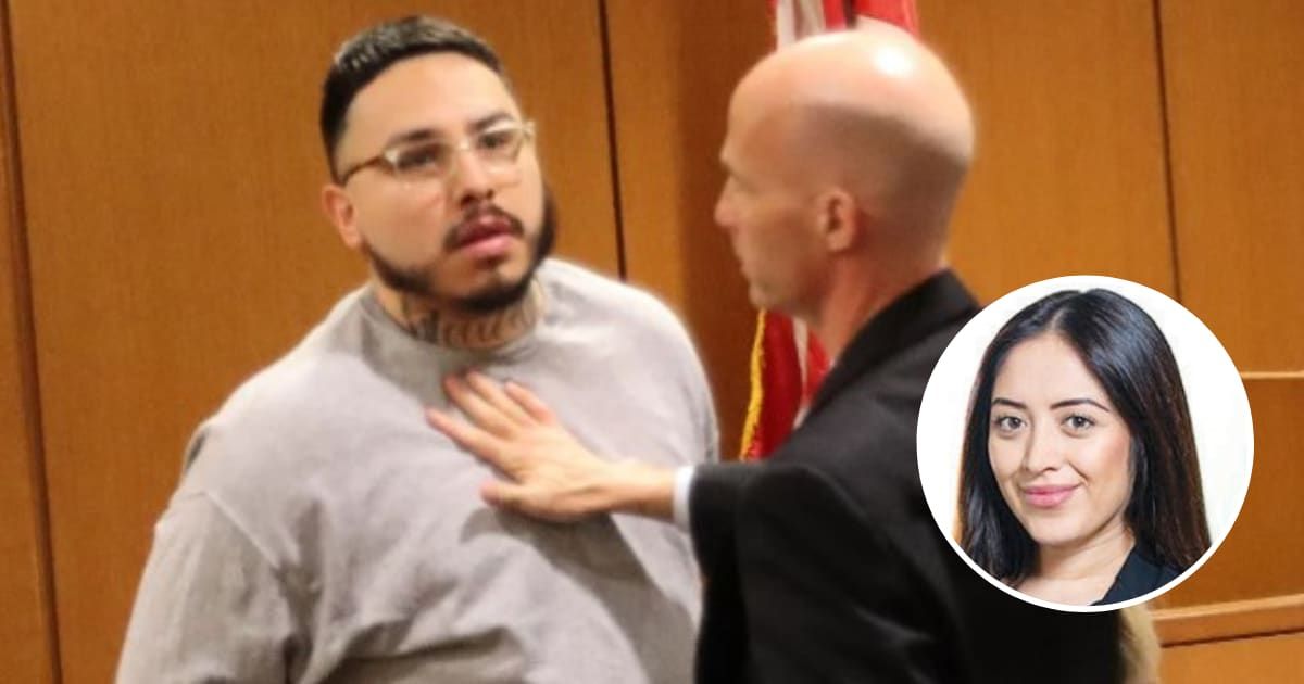 Euren Balbuenawas was hit by the victim, his ex-girlfriend Zaira Patino-Trejo's step-father during his sentencing in California court  (Ventura County District Attorney’s Office, Simivalleyacorn/ Screengrab)