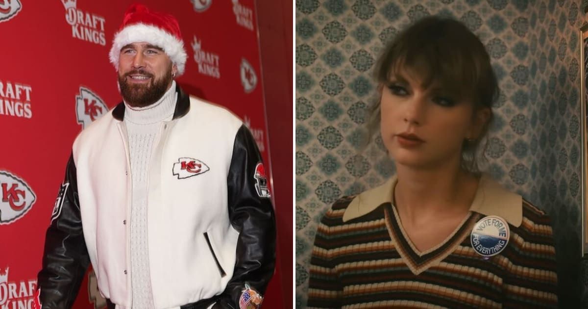 Travis Kelce recently wore an outfit similar to one seen in Taylor Swift's 'Anti-Hero' music video (NFL/Instagram, Taylor Swift/YouTube)