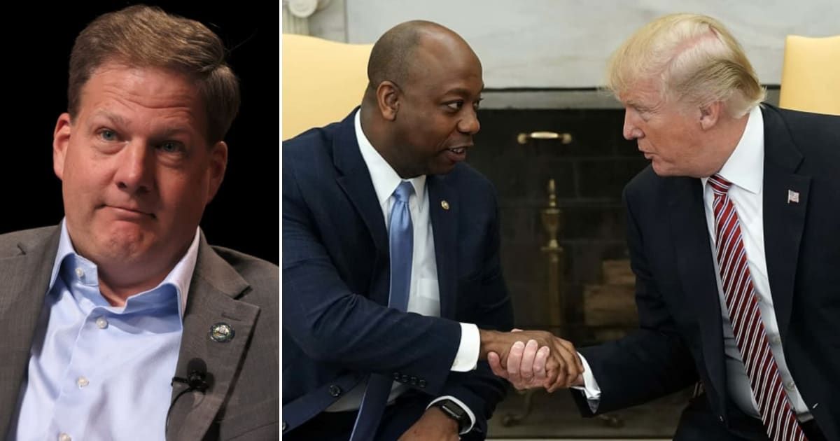 Pictured (L-R): Chris Sununu, Tim Scott, Donald Trump (Getty Images)