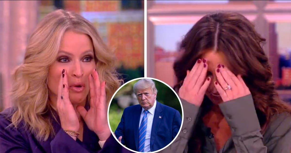 Alyssa Farah Griffin covers her face after Sara Haines calls her out while discussing Donald Trump on the January 19, 2024 episode of 'The View' (Screengrab/@TheView/X, Getty Images)