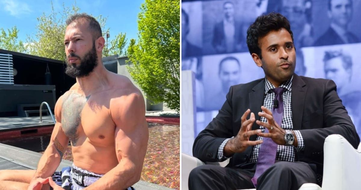 Andrew Tate's fans assert he would break the internet if he interviewed Vivek Ramaswamy (cobratate/X, GettyImages)