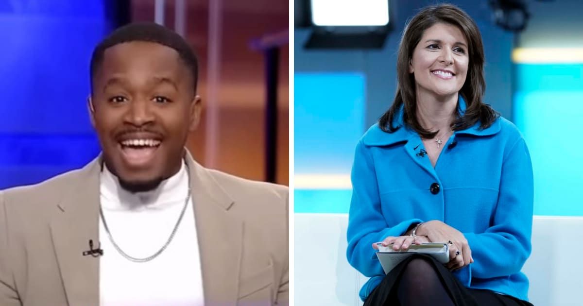 Nikki Haley's (R) claims of being 'teased every day for being brown' prompted a swift and biting video rebuke from right-wing comedian Terrence K Williams (L) (Fox News/YouTube, Getty Images)