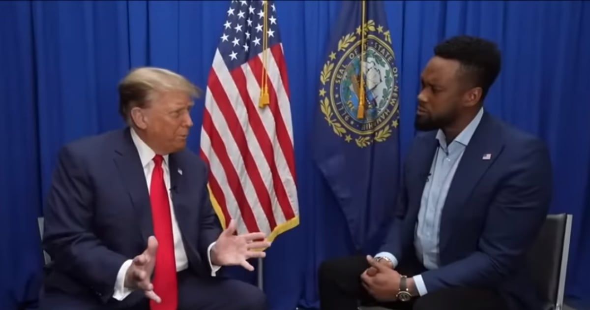 Donald Trump with Lawrence Jones for the 'Fox & Friends' interview on January 21, 2024 in New Hampshire (Screengrab/Fox News)