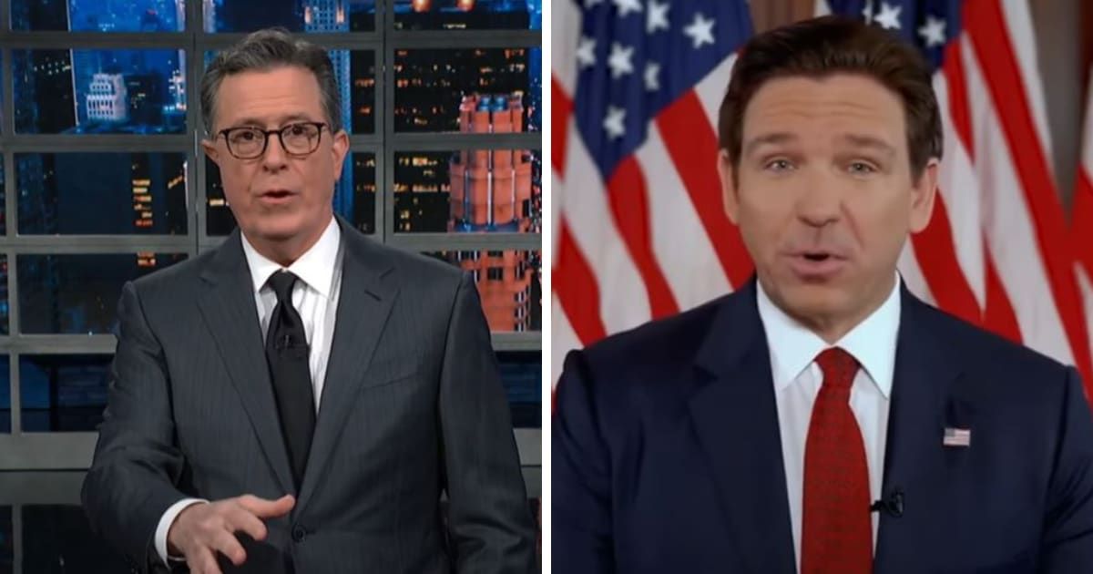In the latest episode of 'The Late Show,' Stephen Colbert humorously addressed Florida Governor Ron DeSantis' withdrawal from the GOP presidential race (The Late Show with Stephen Colbert)
