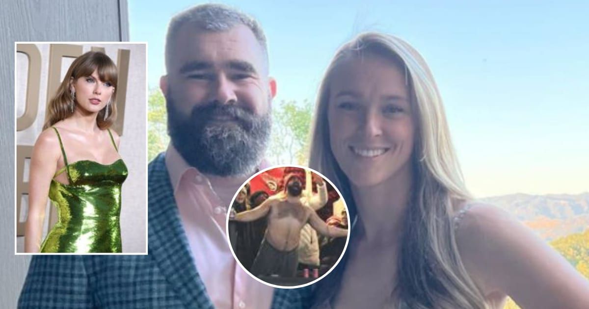 Jason Kelce says he was warned by his wife Kylie Kelce to remain in his best self in the presence of Taylor Swift during Chiefs-Bills game (Instagram, Getty Images)