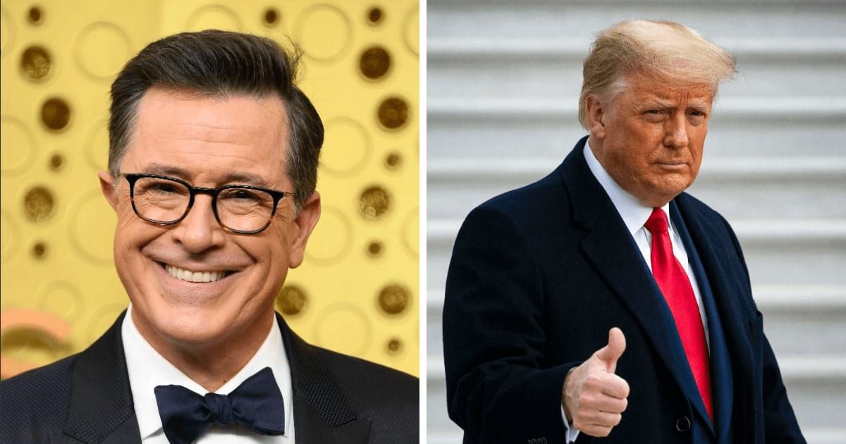 Stephen Colbert took a humorous jab at Donald Trump's bleak portrayal of the US during his speech before the New Hampshire primary (Getty Images)