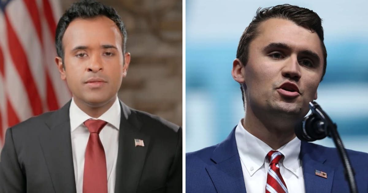 Vivek Ramaswamy made a substantial donation to Turning Point USA, the nonprofit organization founded by Charlie Kirk (Vivek Ramaswamy/YouTube, Getty Images)