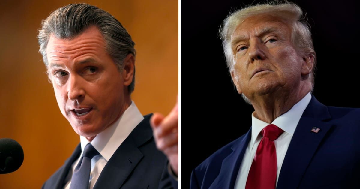 Gov Gavin Newsom likened Donald Trump to 'damaged goods' ahead of his potential GOP nomination for the 2024 presidential election (Getty Images)