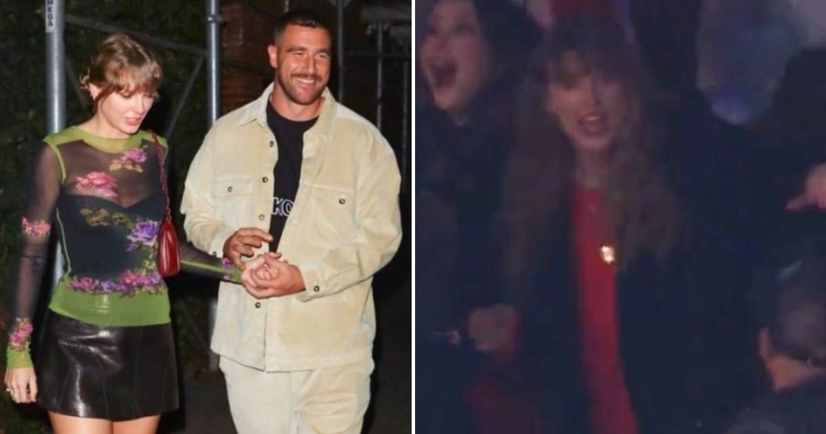 Taylor Swift is seen celebrating after Travis Kelce's early touchdown (Getty Images, NFLonCBS/X)