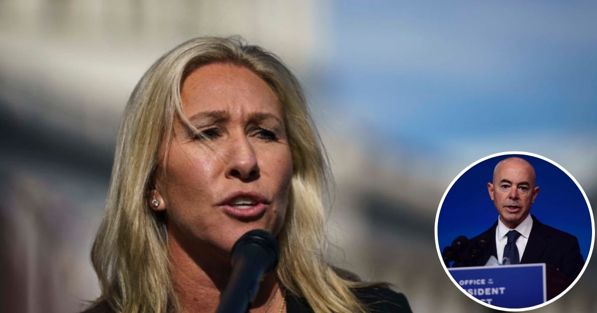 Rep Marjorie Taylor Greene tweeted about the upcoming markup of impeachment articles against DHS Secretary Alejandro Mayorkas (Getty Images)