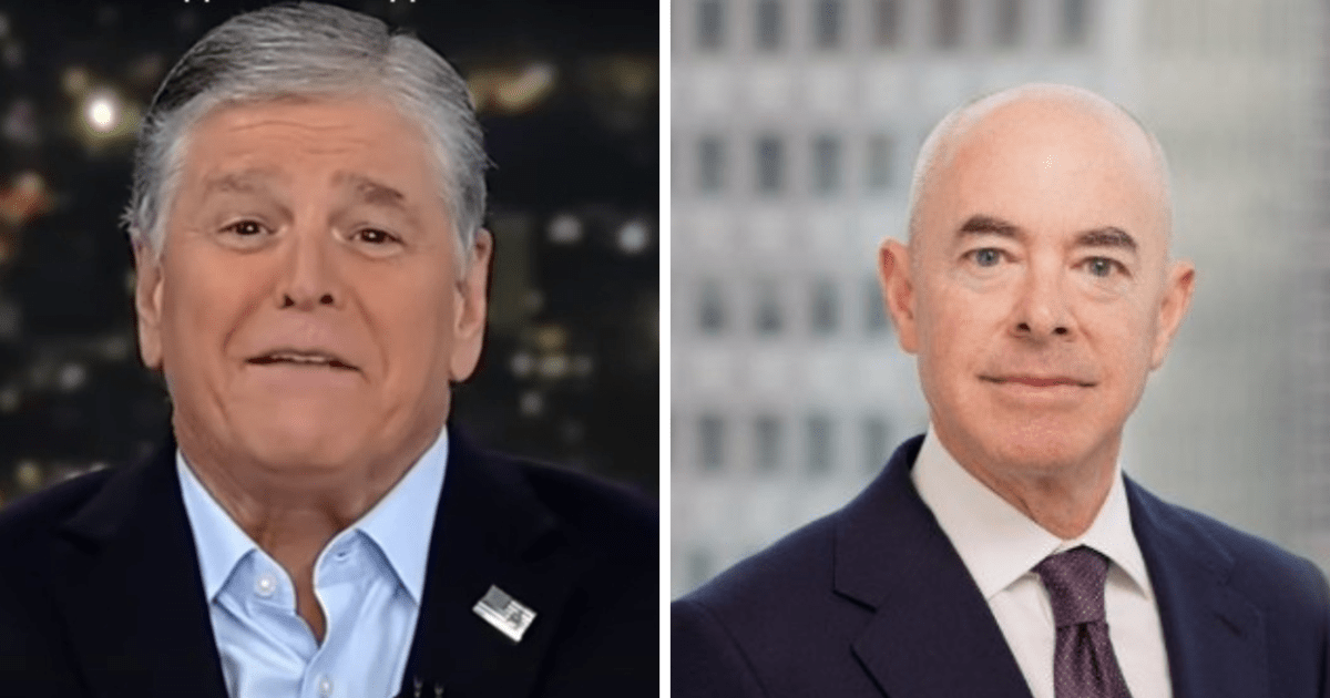 Sean Hannity took to X to share Alejandro Mayorkas's impeachment (@foxnews/YouTube, @alimayorkas/Twitter)