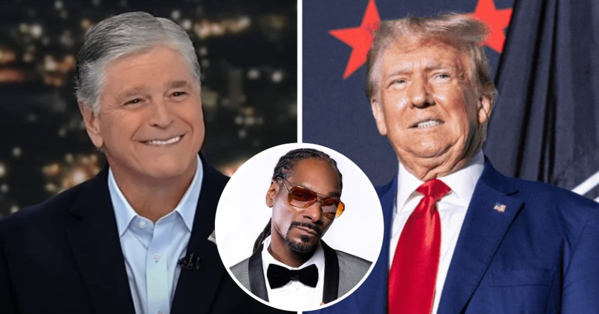 Sean Hannity took to X to report on Snoop Dogg lauding former president Donald Trump (YouTube/Fox News, Getty Images, and @snoopdogg/Twitter)