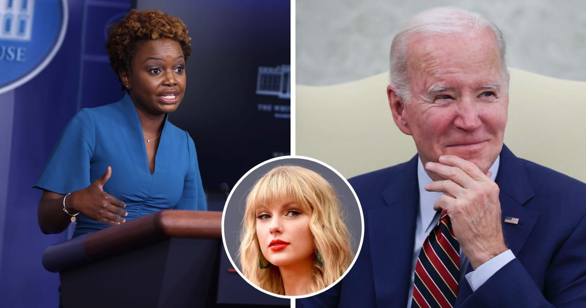 White House Press Secretary Karine Jean-Pierre laughed off rumors of President Joe Biden teaming up with Taylor Swift for his reelection campaign (Getty Images)