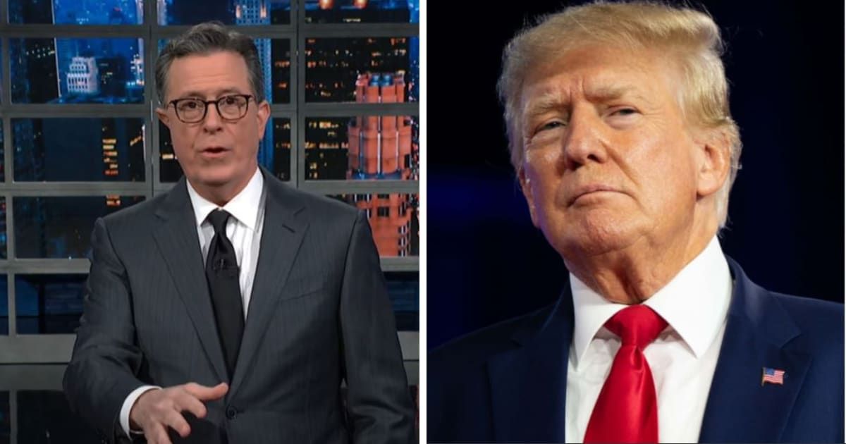 Stephen Colbert delivered a satirical jab at former president Donald Trump's  defamation trial and his claims of passing a cognitive test (The Late Show with Stephen Colbert/Getty Images)
