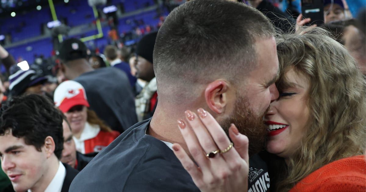 New audio reveals Travis Kelce and Taylor Swift professing love for each other after the Kansas City Chiefs AFC Championship victory (Getty Images)