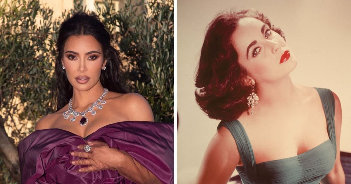 Kim Kardashian is set to produce and star in the BBC docuseries based on the life of Elizabeth Taylor (@kimkardashian/Instagram, Getty Images)
