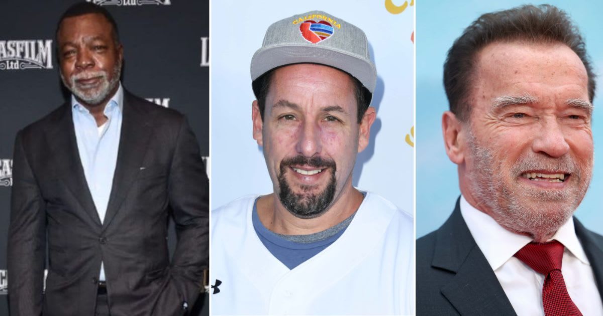Co-stars expressed their grief and paid tribute to the legendary actor on social media. Carl Weather (L) Adam Sandler (C) Arnold Schwarzenegger (R) (Getty Images)