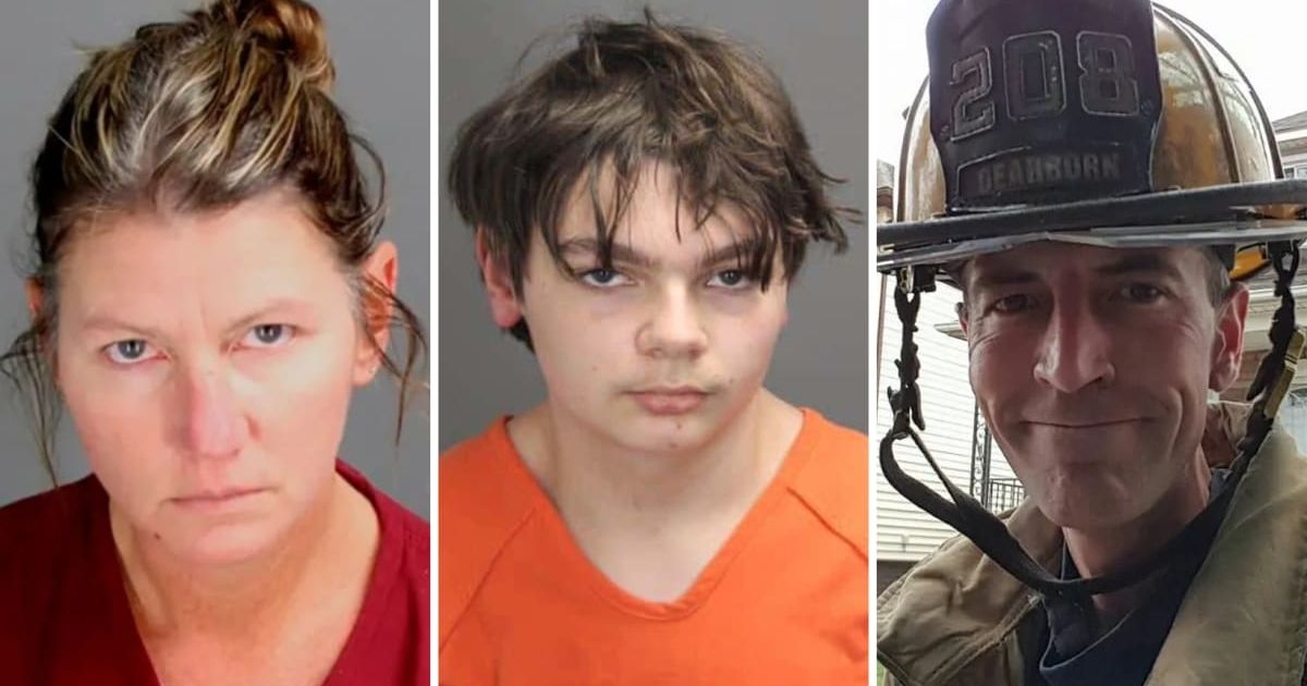 Ethan Crumbley's (C) mother, Jennifer Crumbley (L), apparently had an affair with Brian Meloche (R)(Oakland County Sheriff's Office, Facebook)
