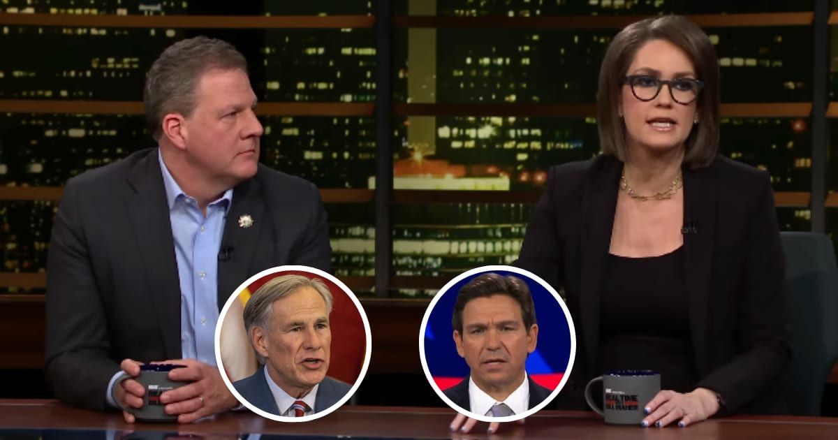 Real Time with Bill Maher Panel: Jessica Tarlov and New Hampshire Gov. Chris Sununu admits Greg Abbott and Ron DeSantis were right about sending migrants north (Getty Images)