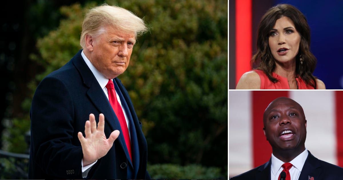 Former President Donald Trump namedropped South Dakota Governor Kristi Noem and Senator Tim Scott (R-S.C.) as potential VP picks (Getty Images)