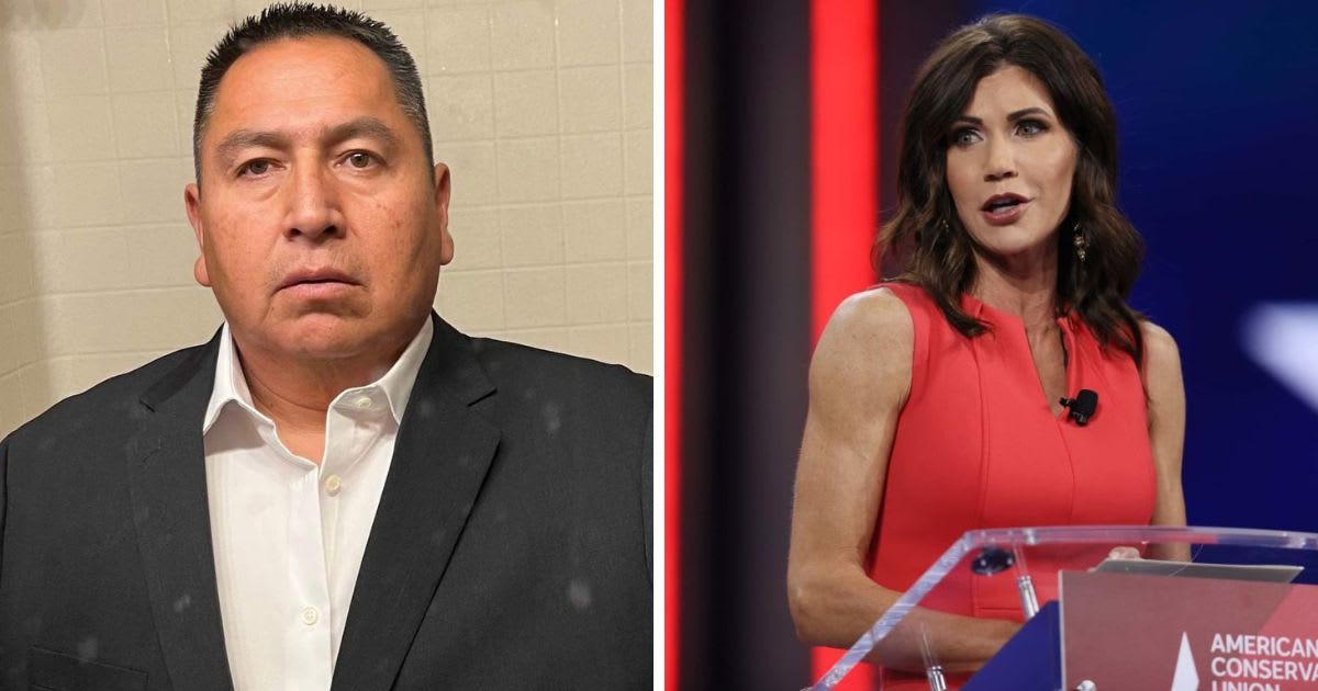 Kristi Noem was banished from an indigenous piece of land predominantly inhabited by Oglala Sioux Tribe by tribal president Frank Star (Getty Images, Facebook/OST President- Frank Star Comes Out)
