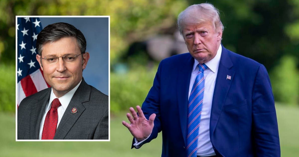 House Speaker Mike Johnson (inset) dismissed suggestions that former President Trump was exerting undue influence on decisions regarding a potential border deal (Getty Images)