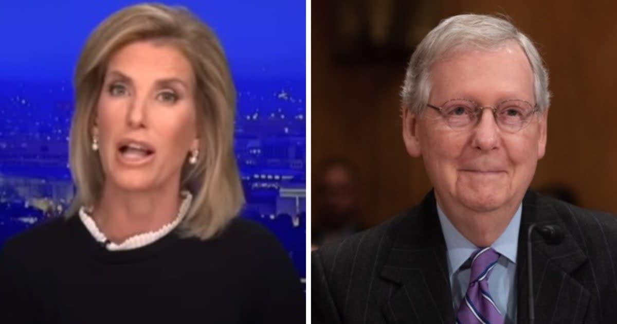 Laura Ingraham blasts Mitch McConnell on Senate Ukraine funding and border bill deal (@foxnews/YouTube, @mcconnellpress/Instagram)