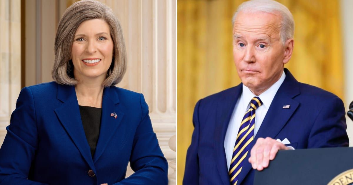 Pictured (L-R): Joni Ernst, Joe Biden (Sen Joni Ernst, Getty Images)