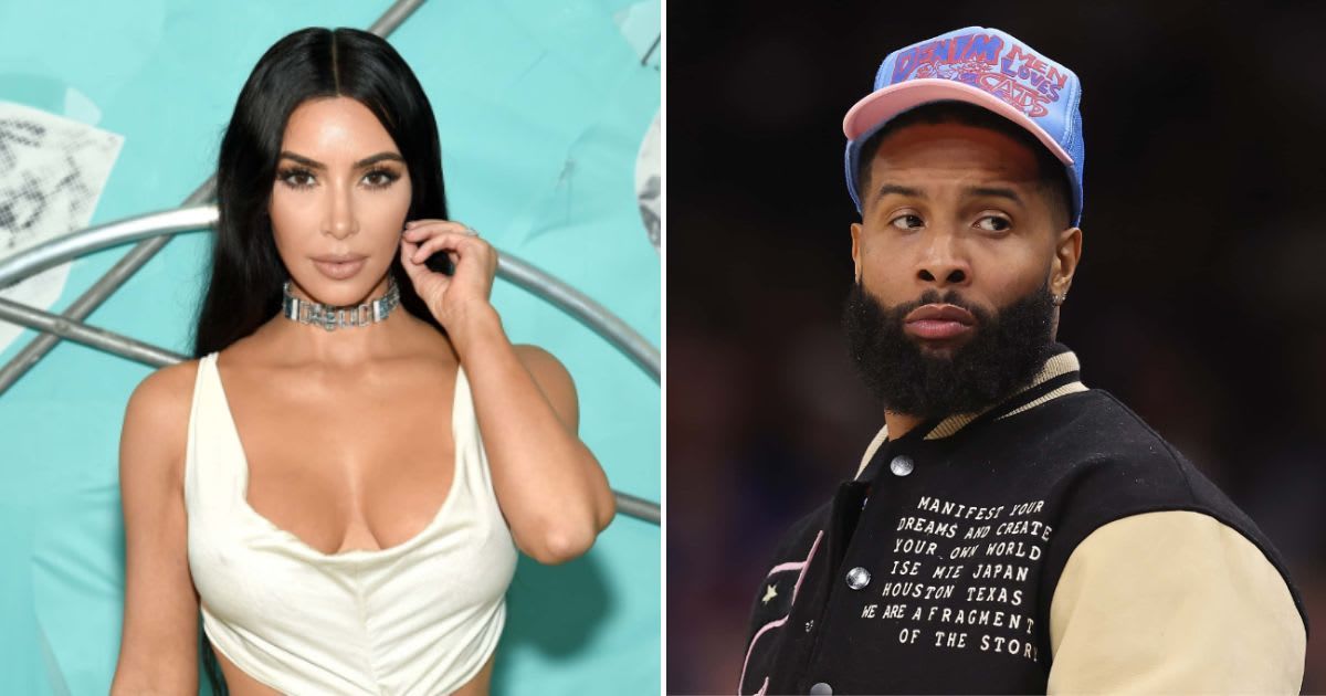 Kim Kardashian and Odell Beckham Jr (R) rekindled relationship rumors at the pre-Grammys party (Getty Images)