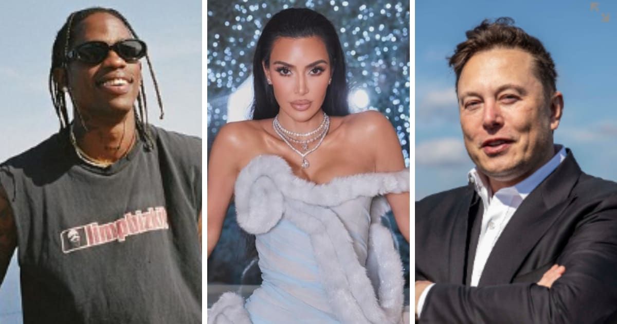Travis Scott, Kim Kardashian, and Elon Musk top the list of people whose private jet travel led to the most carbon dioxide emissions (Instagram/@travisscott, @kimkardashian, and Getty Images)