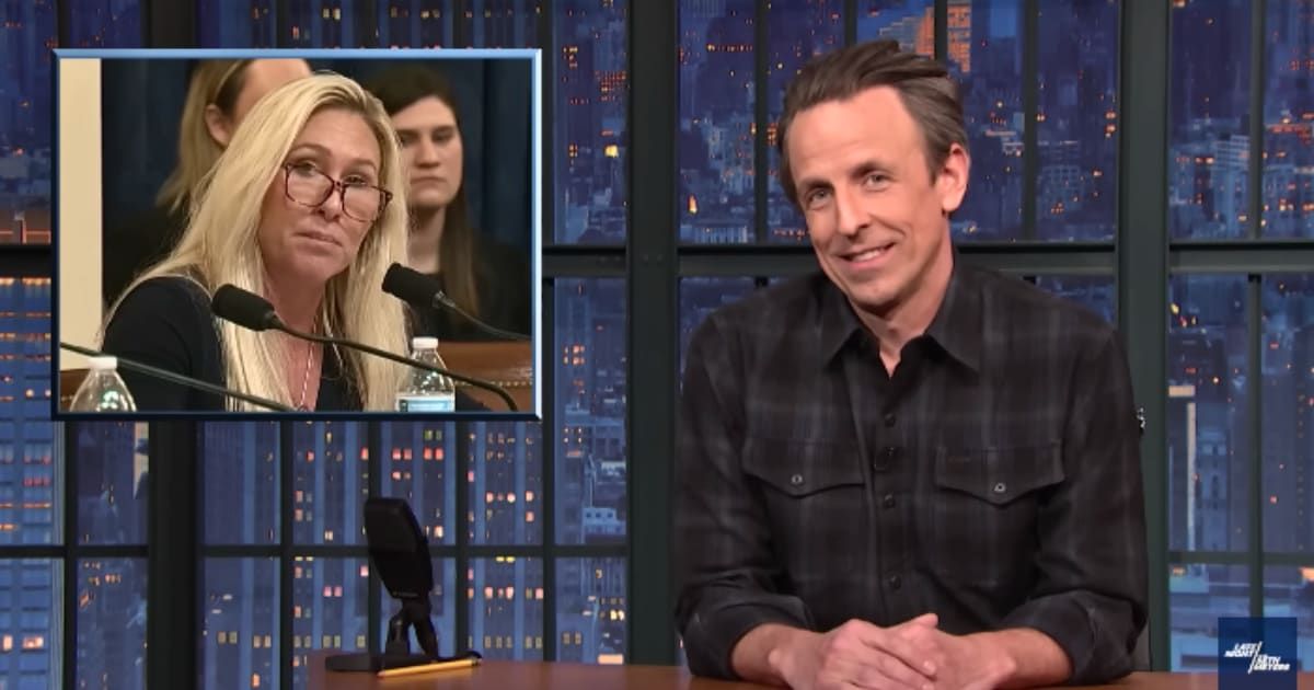 Seth Meyers used Rep Marjorie Taylor Greene’s (R-Ga.) mispronunciation of the word 'indictable' as 'in-dick-ta-ble'  (Getty Images)