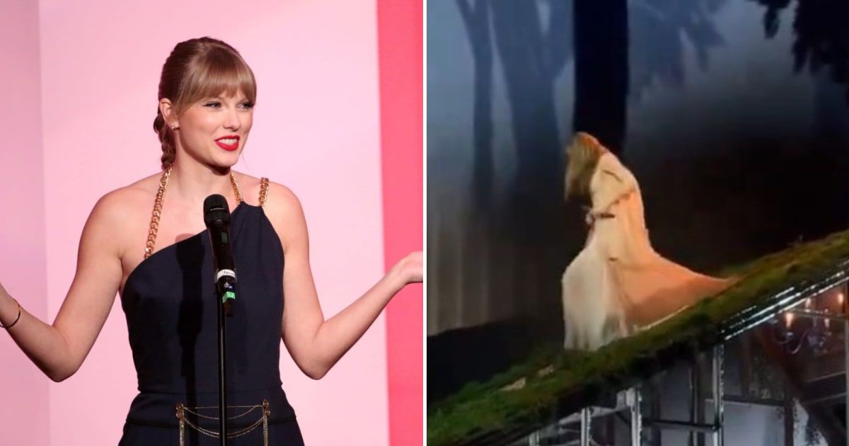 During her ongoing Eras Tour Concert in Tokyo, Taylor Swift almost fell off the 'Folklore' stage (Getty Images, echotonemusic/X)