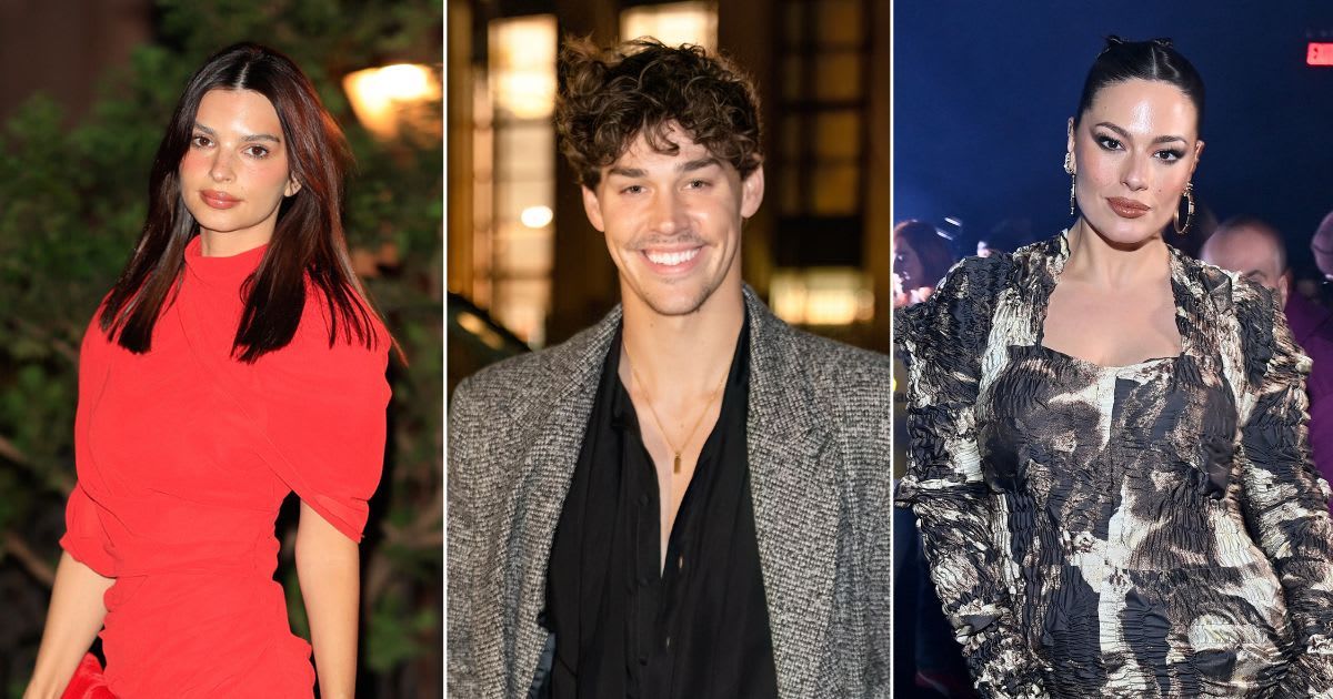 Emily Ratajkowski (L), Ashley Graham (R) Noah Beck (Center) (Rachpoot/Bauer-Griffin/GC Images/ Roy Rochlin/Getty Images/Gilbert Carrasquillo/GC Images)